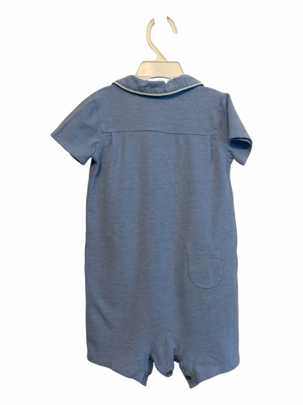 Janie and Jack Blue Polo Romper with White Trim